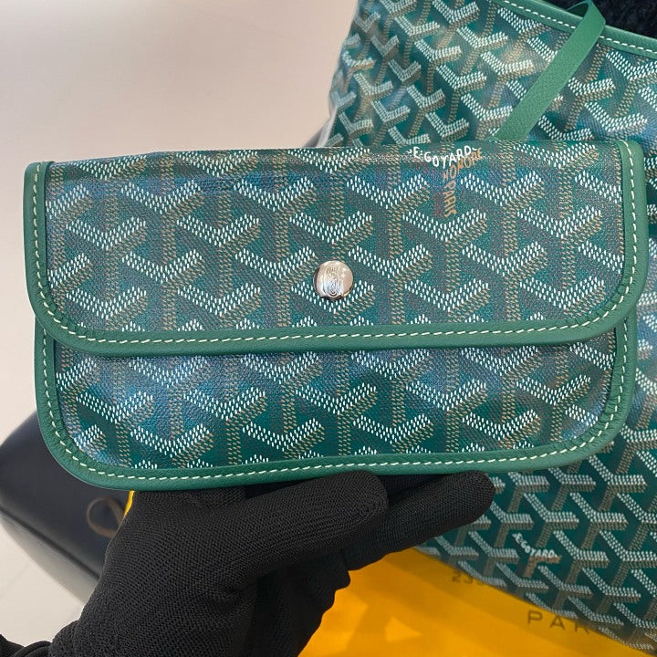 Goyard Boheme Hobo Canvas Shoulder Bag Green Silver Classic Women D
