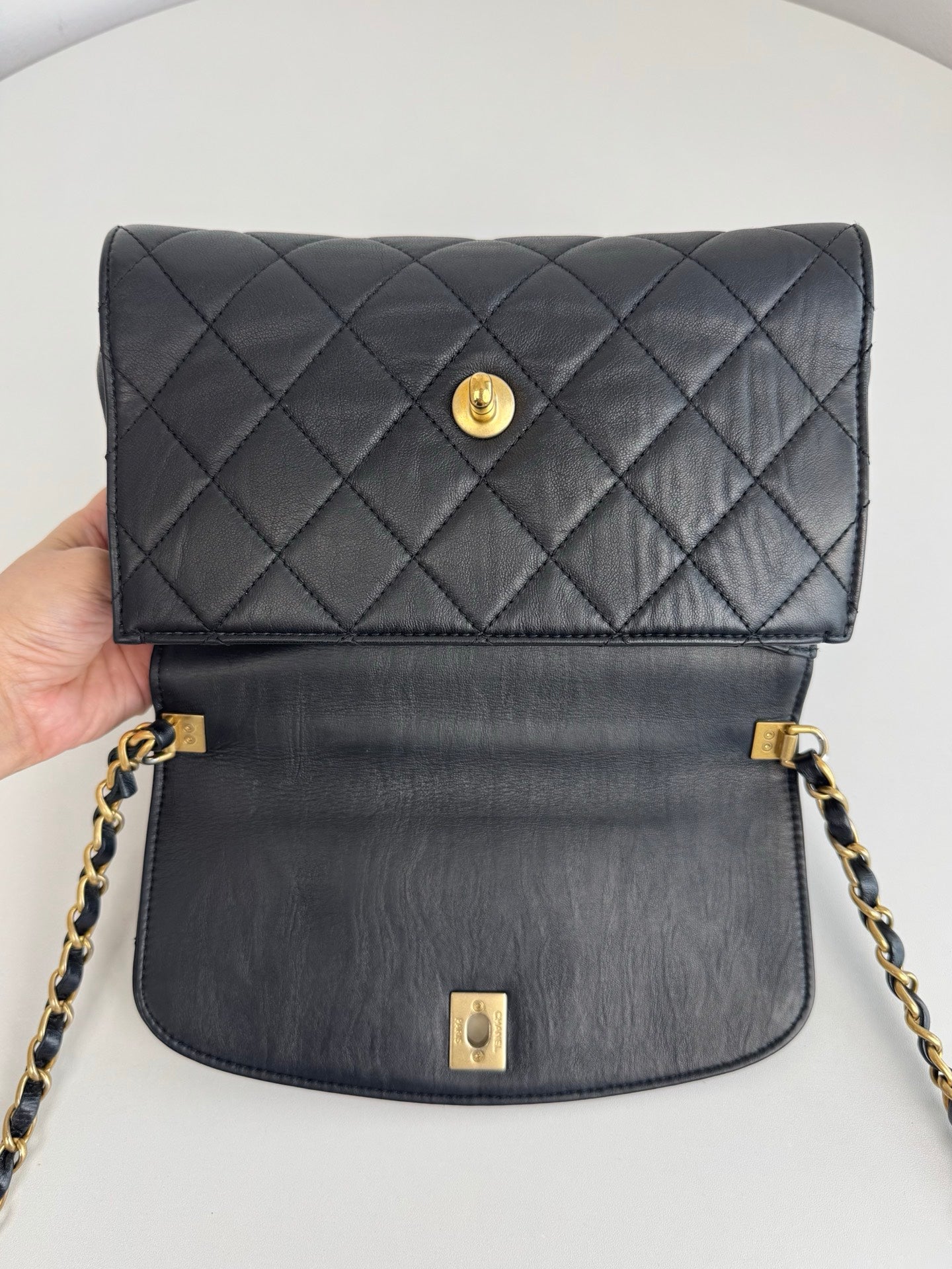 Chanel Kelly Black Quilted Leather Top Handle Crossbody Flap Bag Gold Hardware