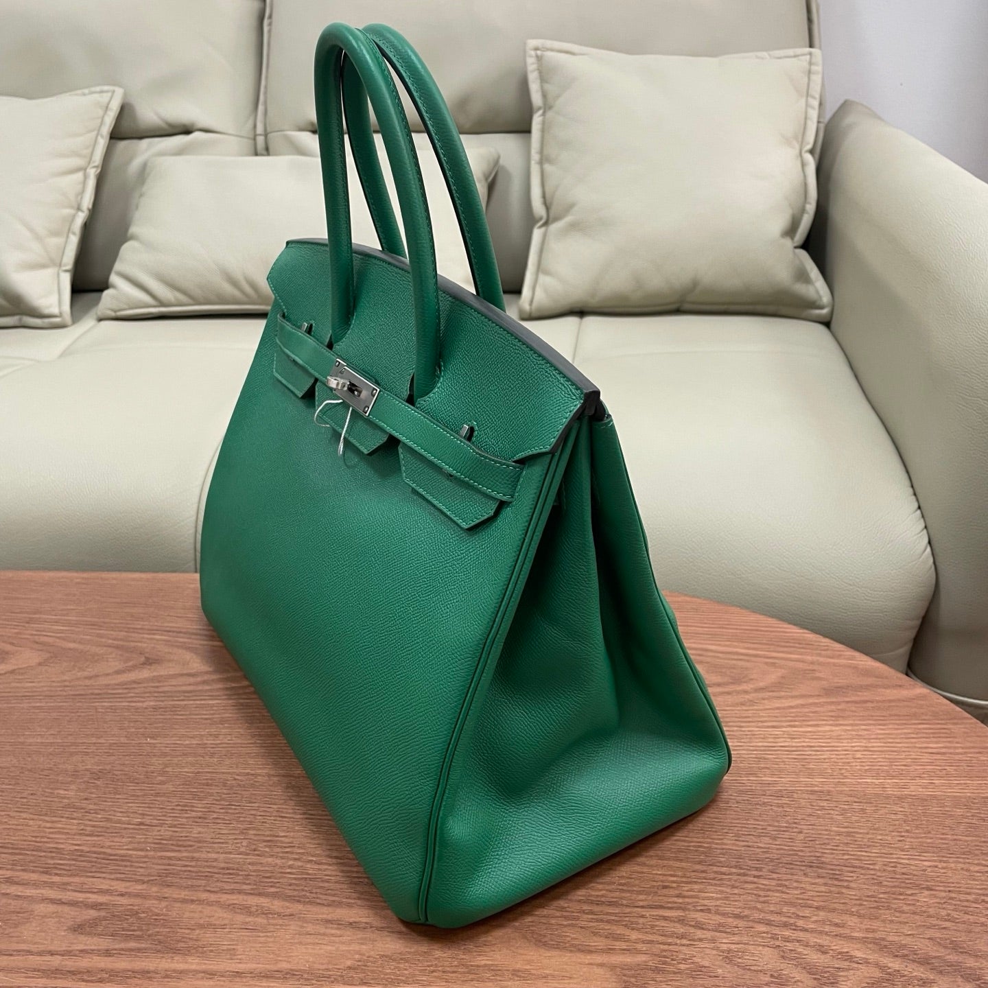 Hermes Birkin35 Epsom Top Handle Bag Green Silver Used Women Classic Fashion