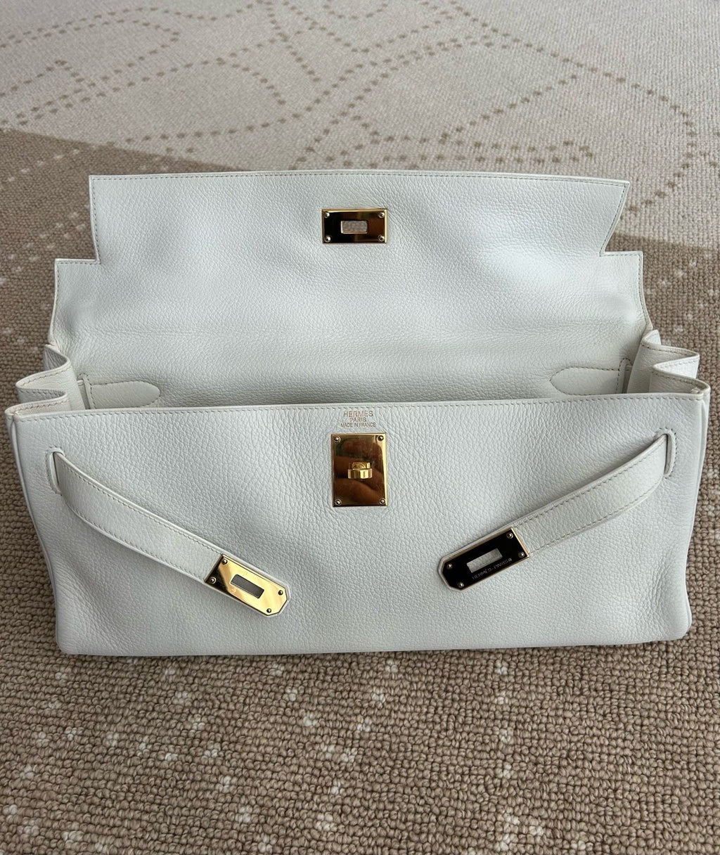 Hermes Kelly Shoulder Togo Top Handle Bag White Gold Women Classic Fashion