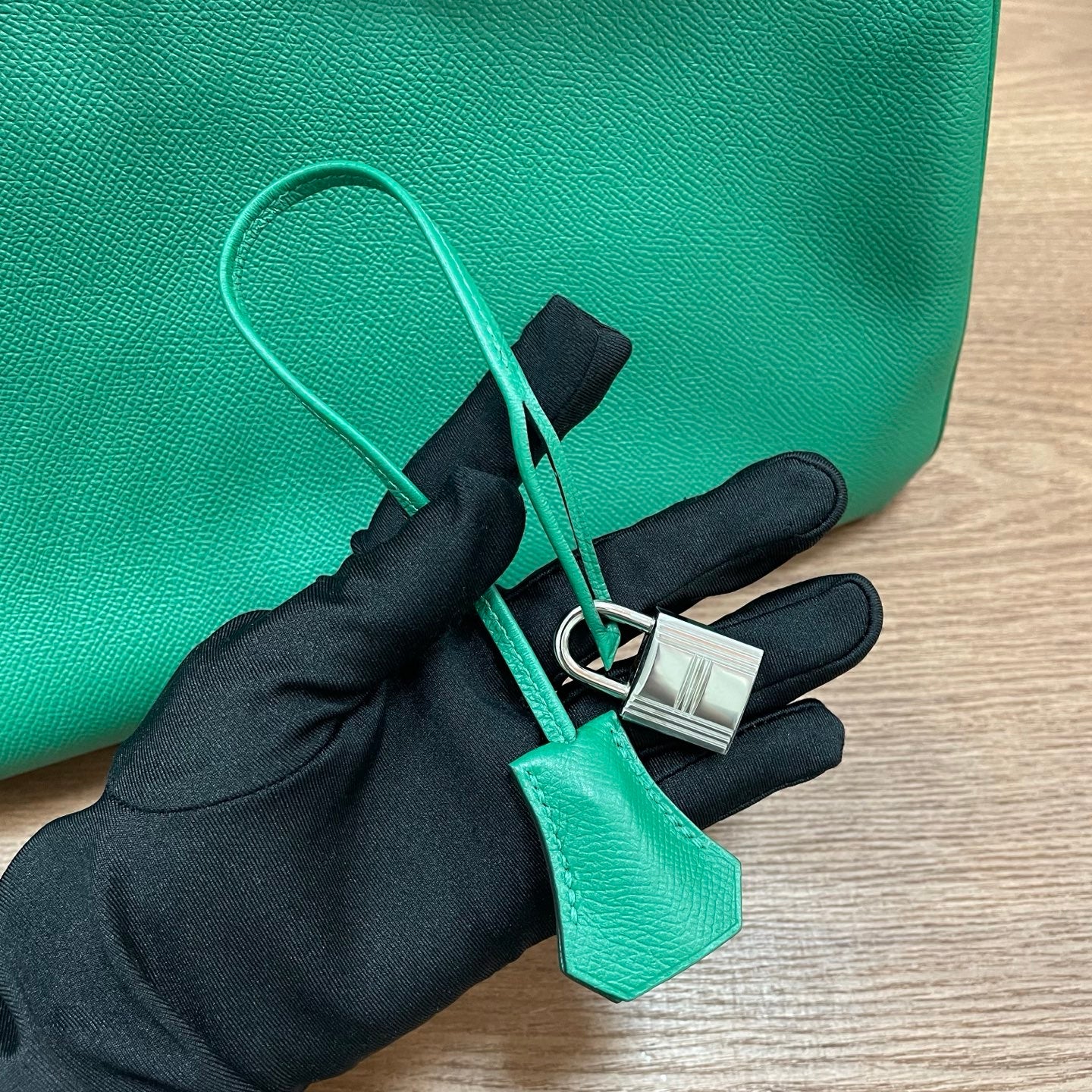 Hermes Birkin35 Epsom Top Handle Bag Green Silver Used Women Classic Fashion