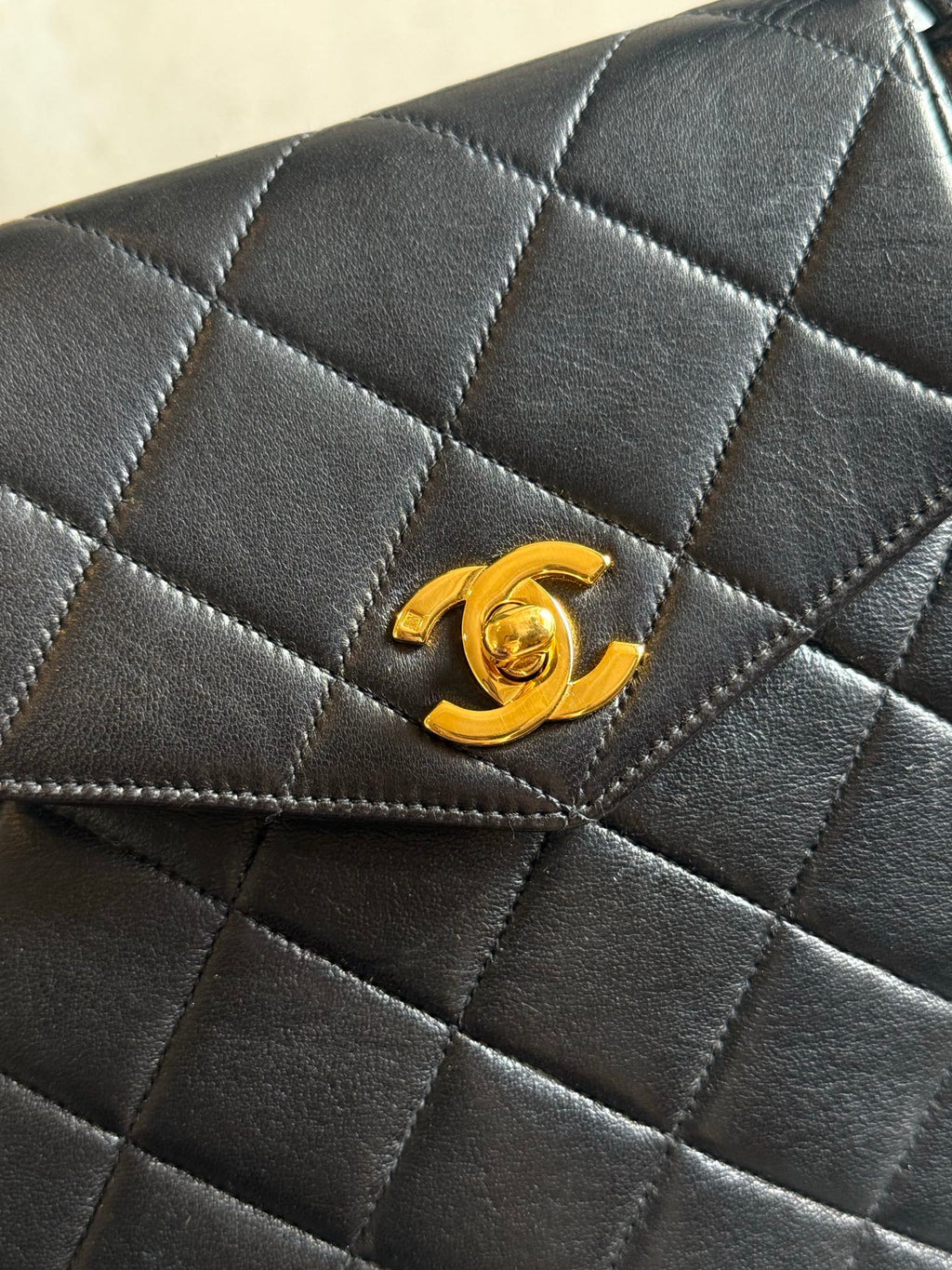 Authentic Chanel Kelly Lambskin Shoulder Bag Black Gold Hardware