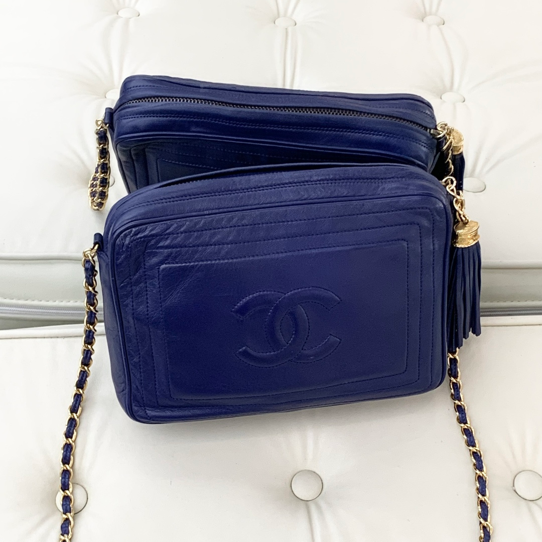 Chanel Tassel Calfskin Chain Shoulder Crossbody Bag Blue Gold Hardware Women S