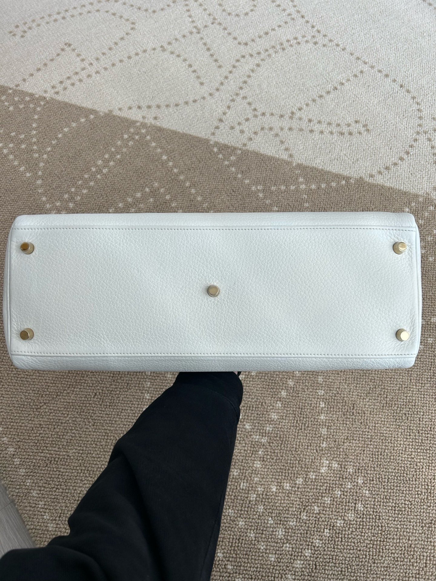 Hermes Kelly Shoulder Togo Top Handle Bag White Gold Women Classic Fashion