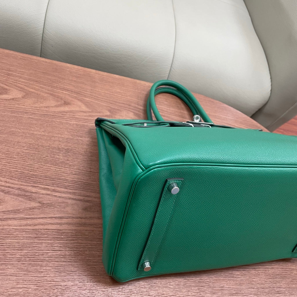 Hermes Birkin35 Epsom Top Handle Bag Green Silver Used Women Classic Fashion