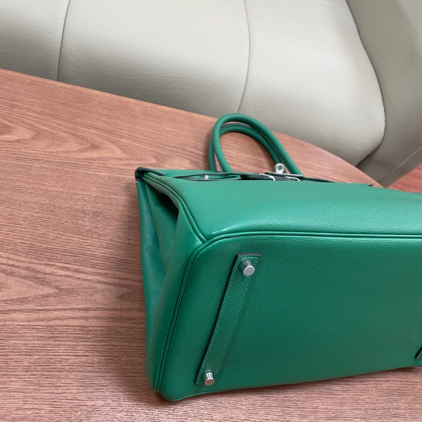 Hermes Birkin35 Epsom Top Handle Bag Green Silver Used Women Classic Fashion