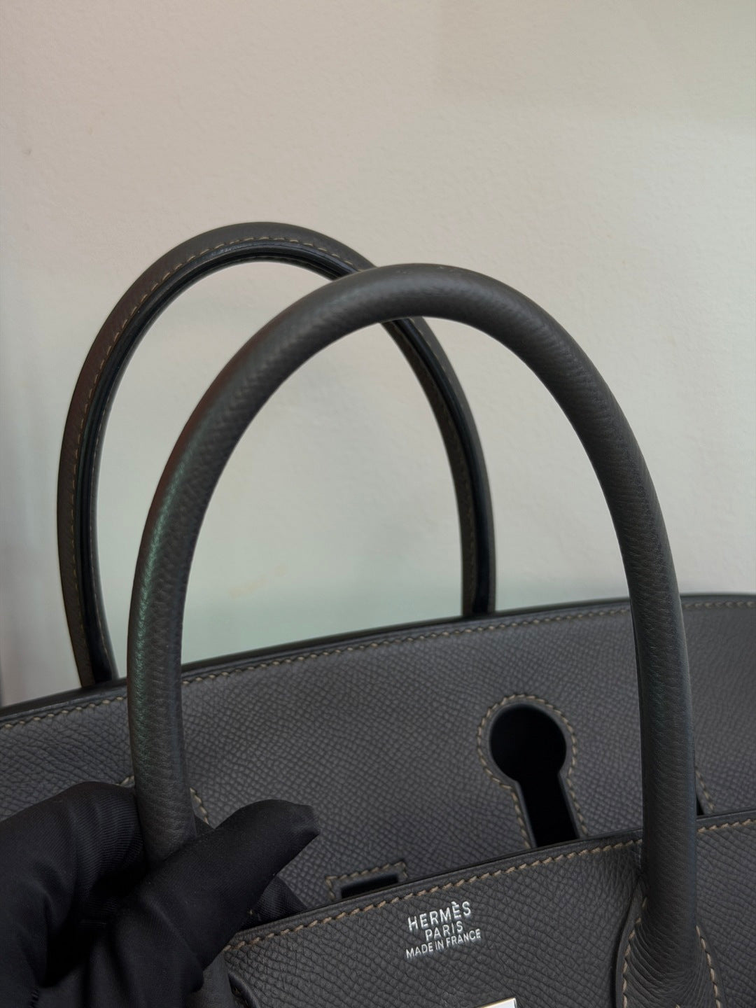 Hermes Birkin30 Epsom Leather Gray Handbag Silver Hardware Good Condition
