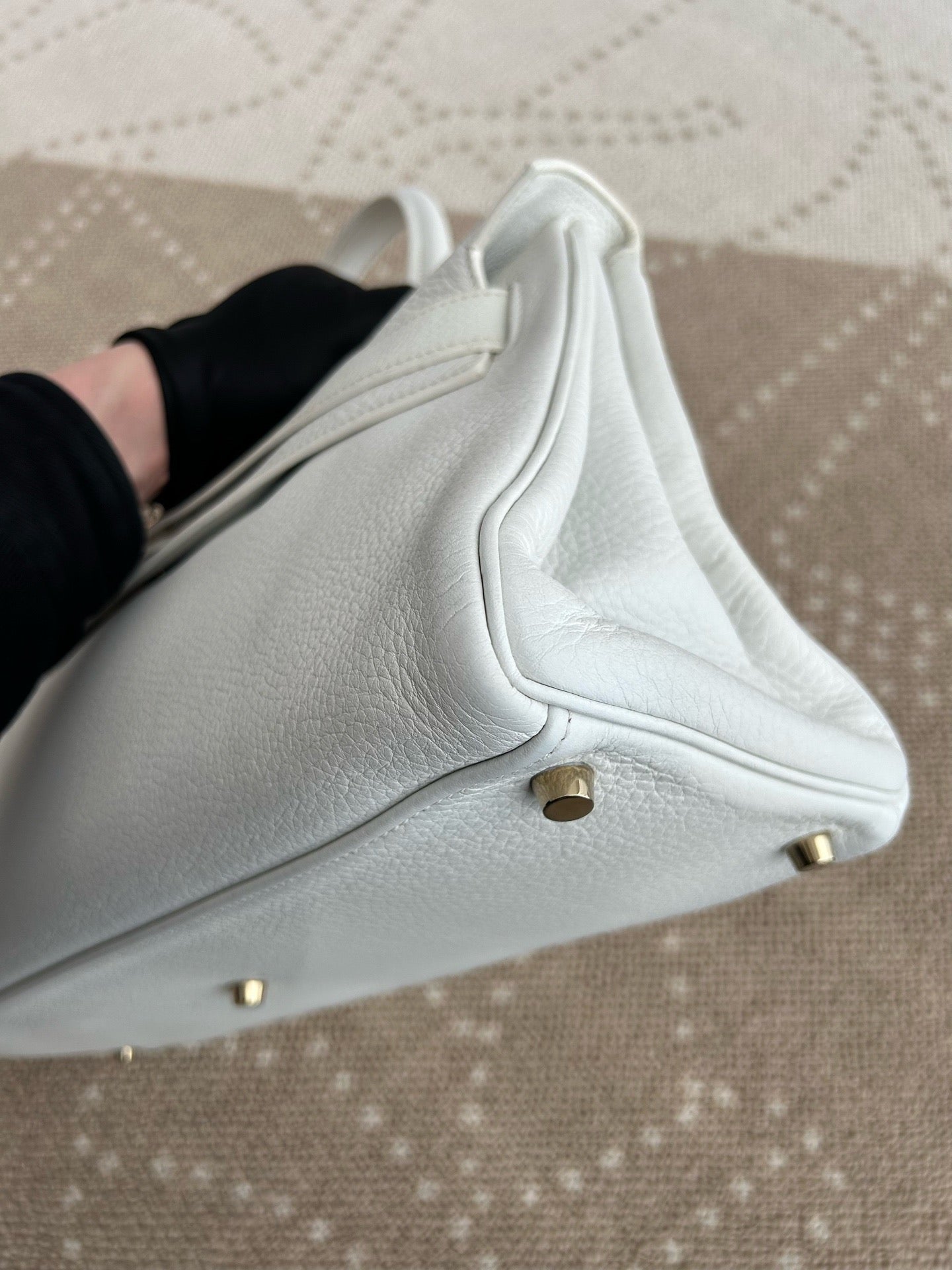 Hermes Kelly Shoulder Togo Top Handle Bag White Gold Women Classic Fashion