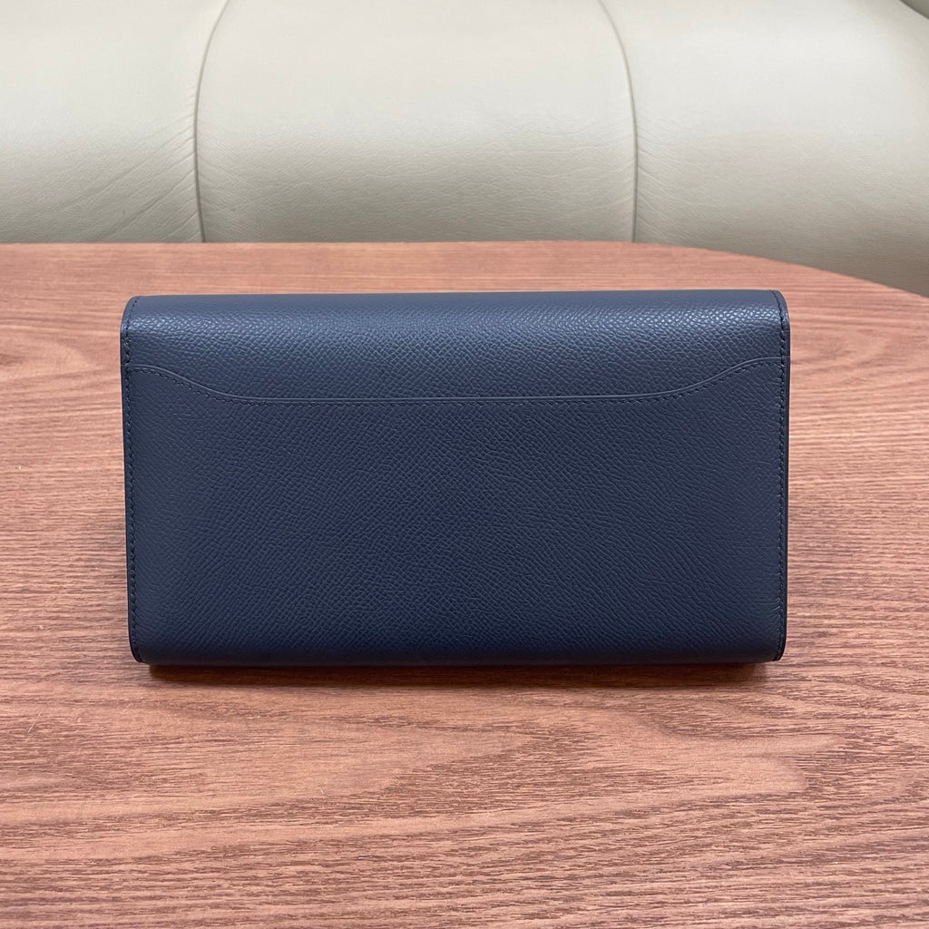 Hermes Constance Epsom Leather Wallet Blue Gold Used Women Classic