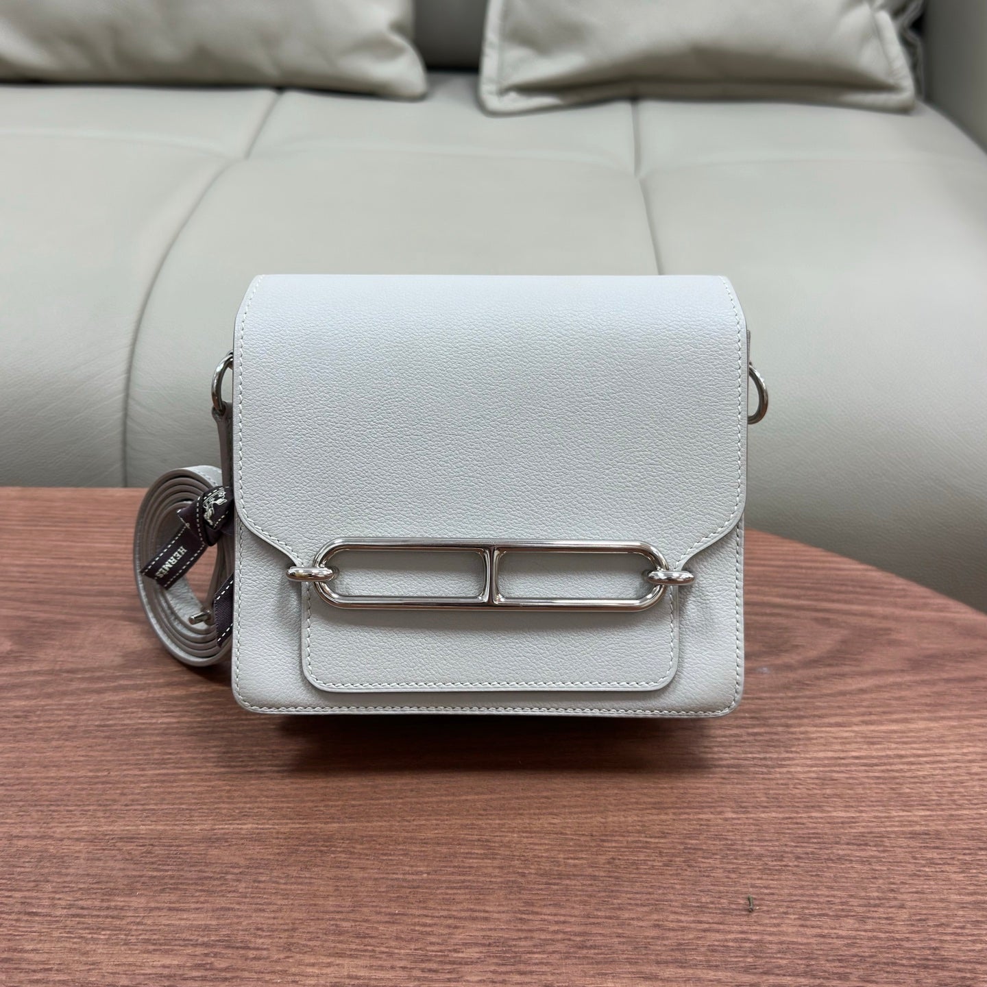 Hermes Roulis19 Evercolor Shoulder Bag Crossbody White Silver Women Classic