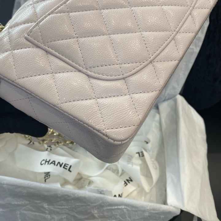 Chanel Classic Flap PM Calfskin Chain Shoulder Bag Crossbody Pink Gold Women D