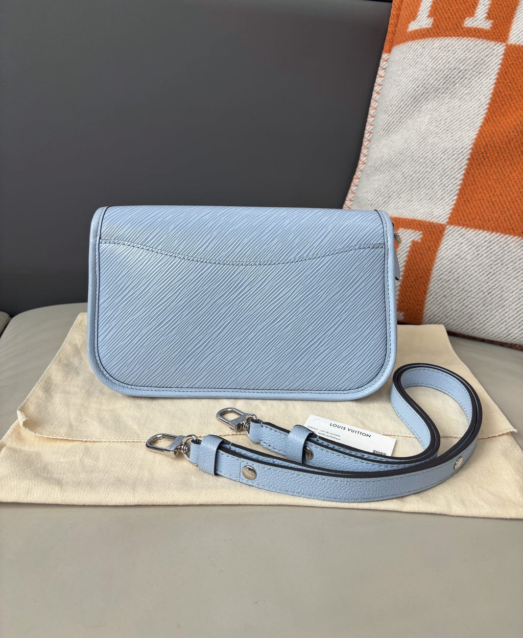 Louis Vuitton Buci Epi Leather Shoulder Bag Underarm Bag Light Blue LV Logo