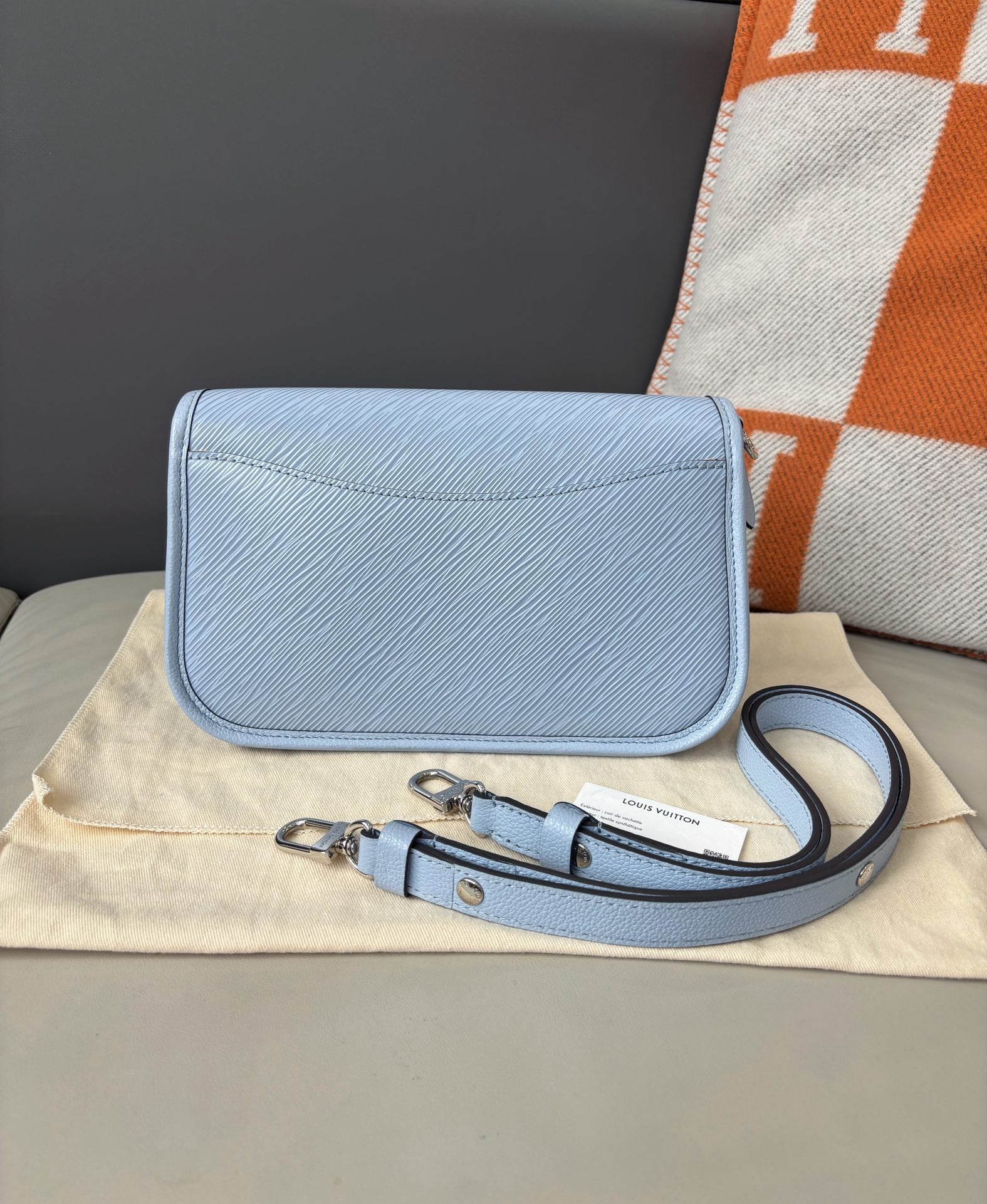 Louis Vuitton Buci Epi Leather Shoulder Bag Underarm Bag Light Blue LV Logo