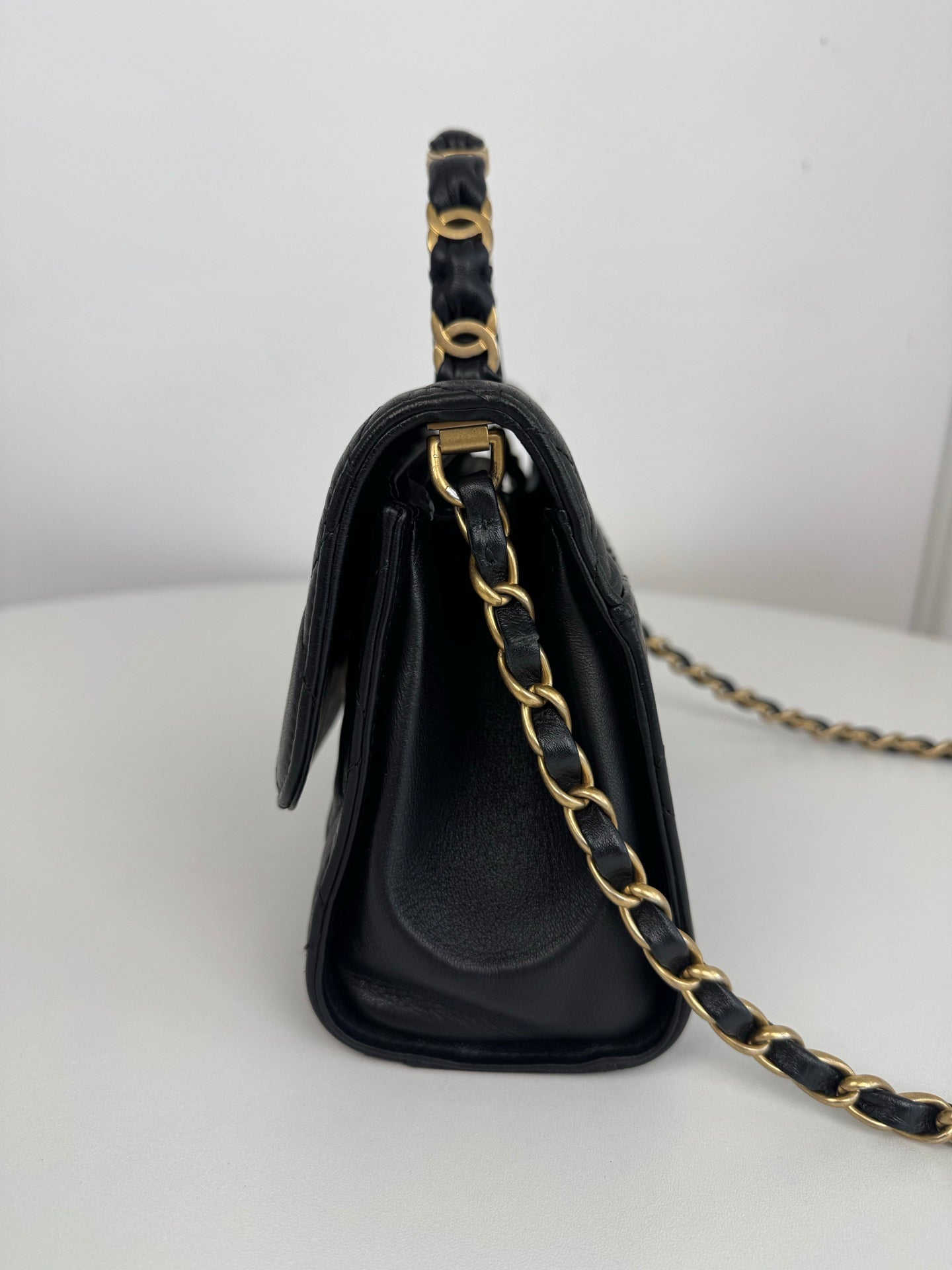 Chanel Kelly Black Quilted Leather Top Handle Crossbody Flap Bag Gold Hardware