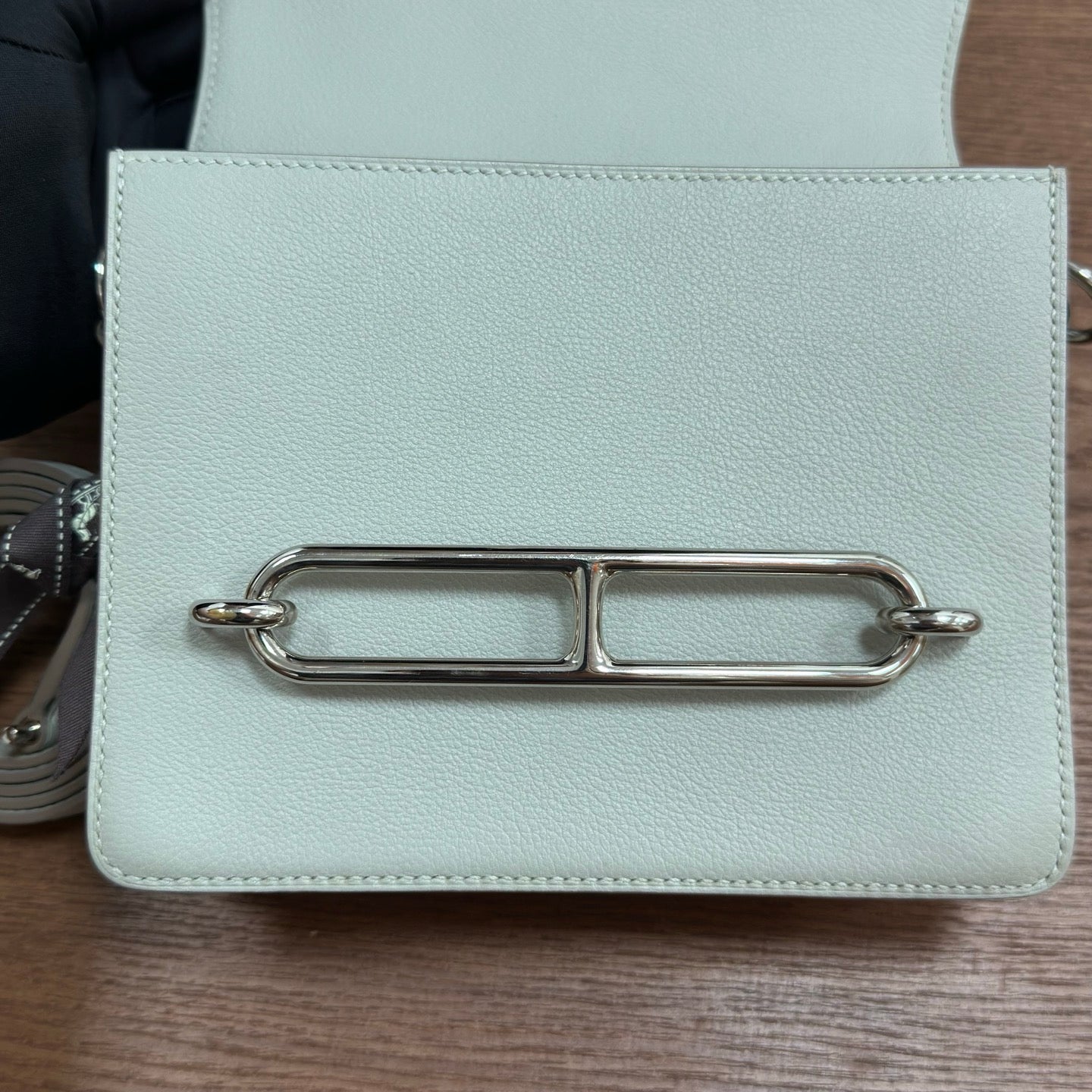 Hermes Roulis19 Evercolor Shoulder Bag Crossbody White Silver Women Classic