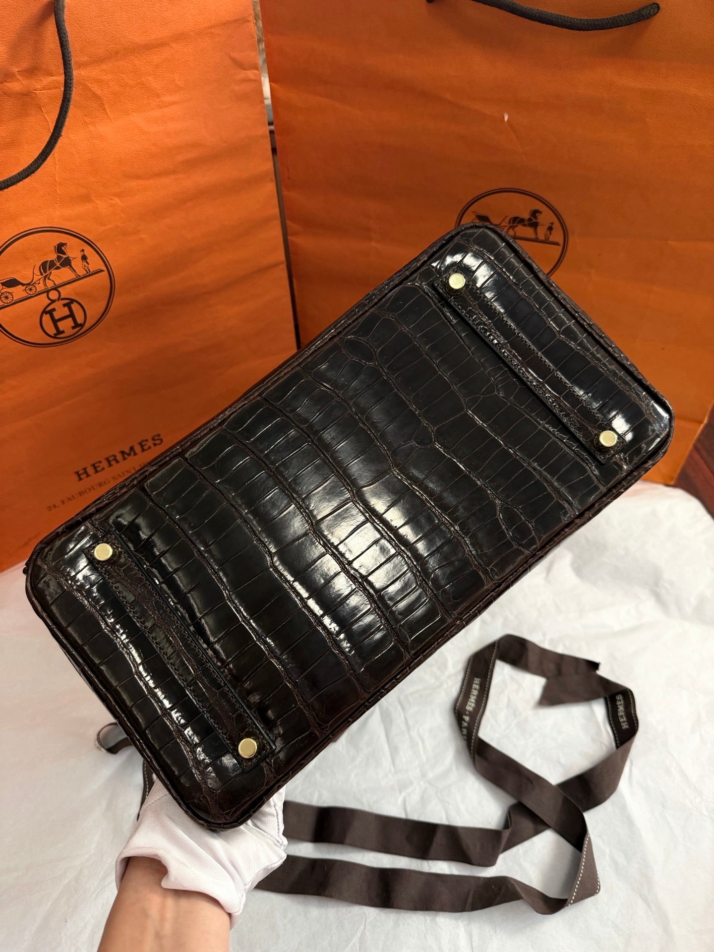 Hermes Birkin35 Top Handle Bag Brown Gold Used Women Classic Fashion