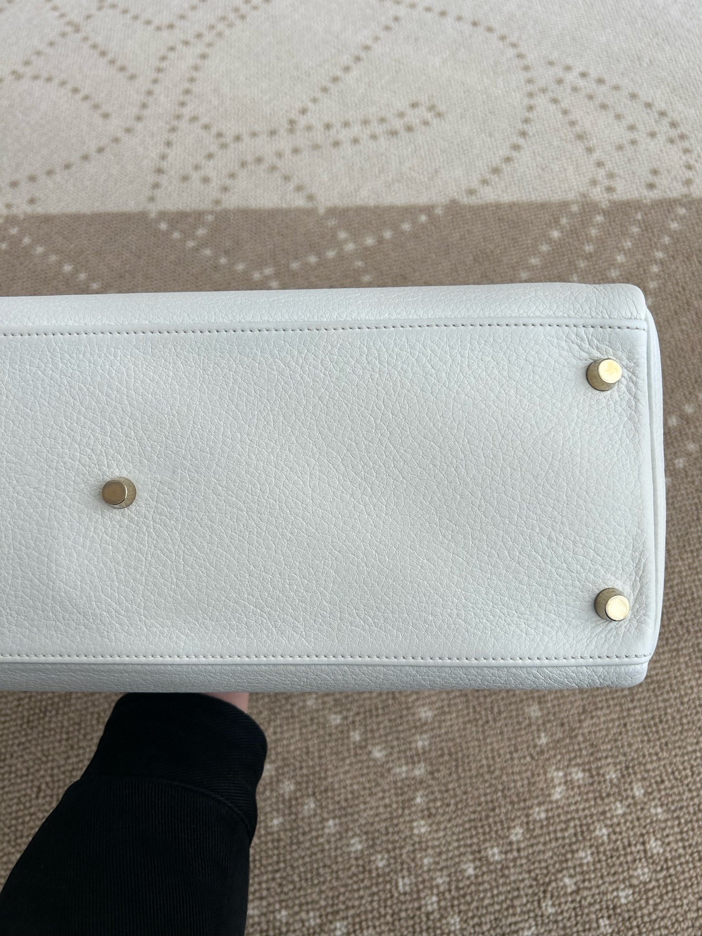 Hermes Kelly Shoulder Togo Top Handle Bag White Gold Women Classic Fashion