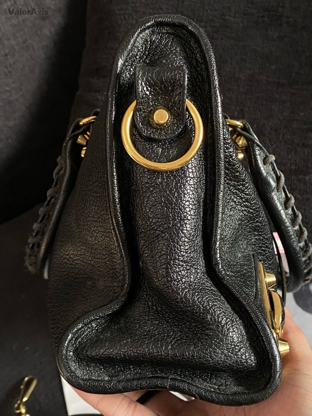 Balenciaga City 2Way Top Handle Bag Crossbody Black Gold Women Classic