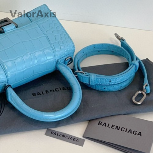 Balenciaga Hourglass 2Way Top Handle Bag Crossbody Blue Silver Women Classic