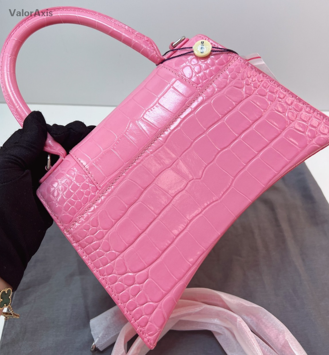 Balenciaga Hourglass 2Way Top Handle Bag Crossbody Pink Silver Women Fashion