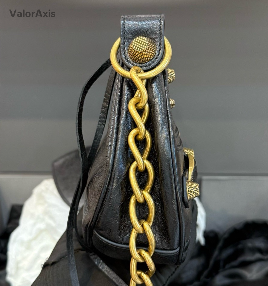 Balenciaga Le City Chain Shoulder Bag Black Gold Women Classic Fashion