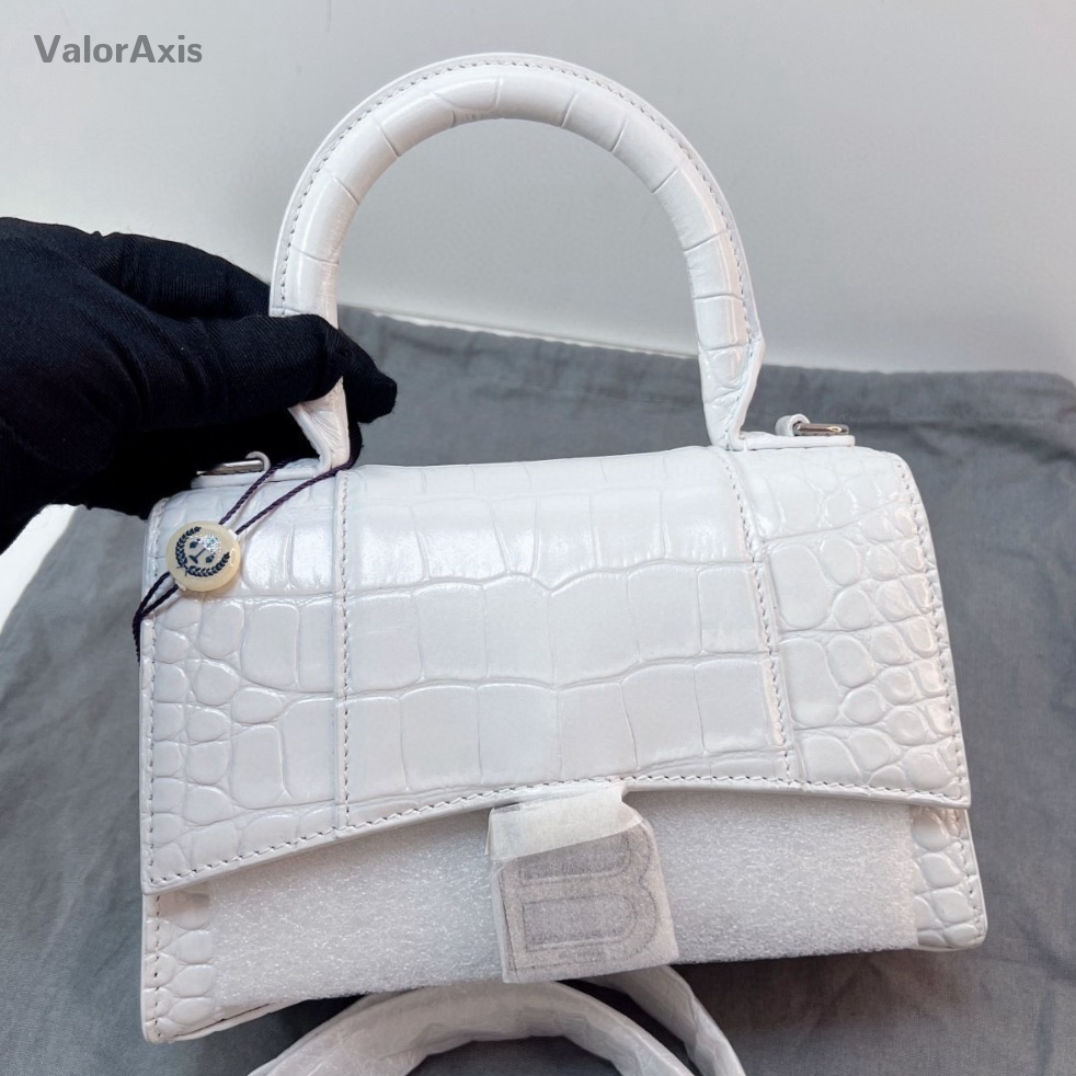Balenciaga Hourglass Mini Top Handle Bag Crossbody White Silver Women Classic