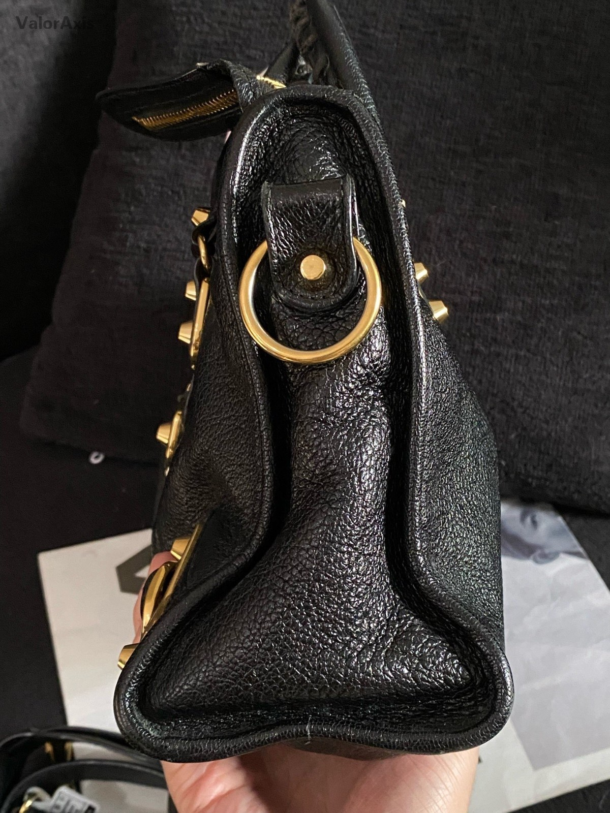 Balenciaga City 2Way Top Handle Bag Crossbody Black Gold Women Classic