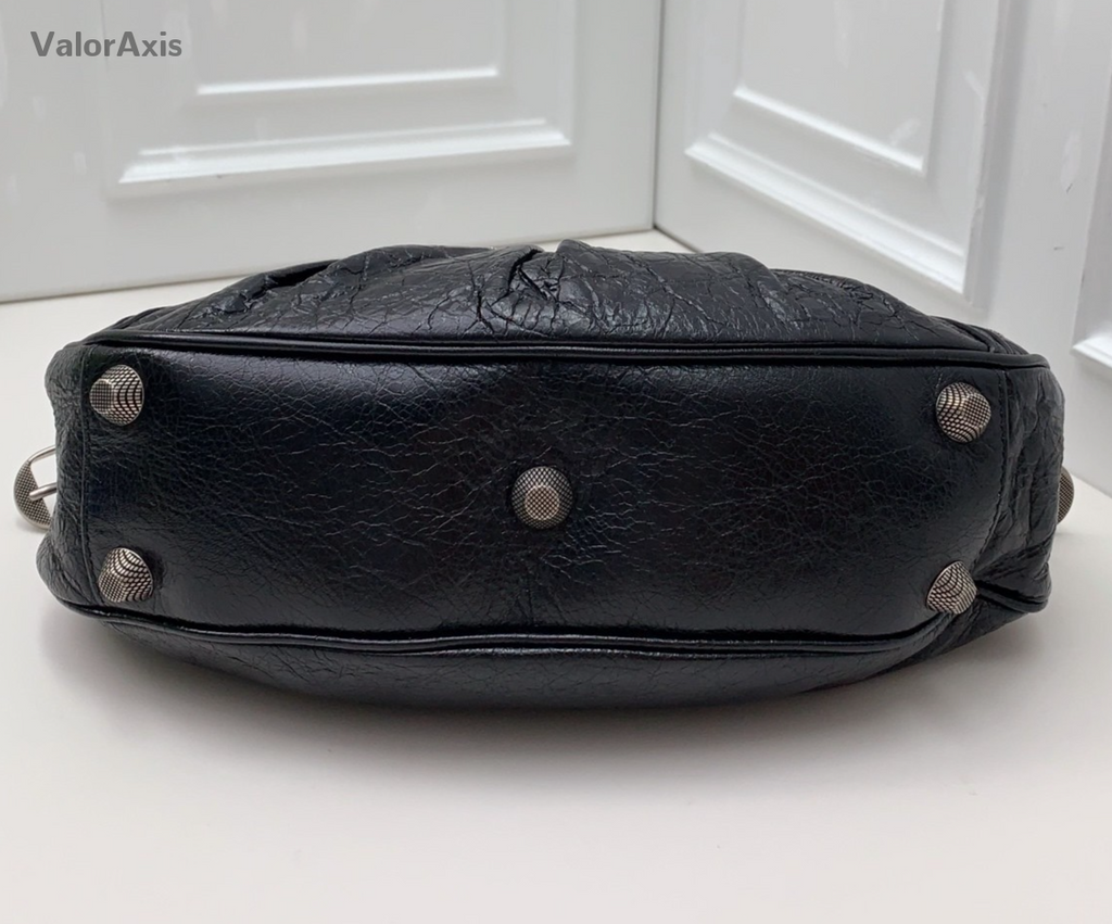 Balenciaga City 2Way Crossbody Shoulder Bag Black Silver Women Classic Fashion