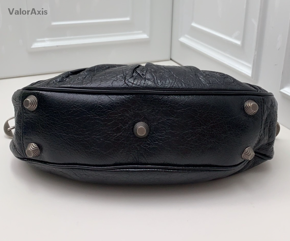 Balenciaga City 2Way Crossbody Shoulder Bag Black Silver Women Classic Fashion