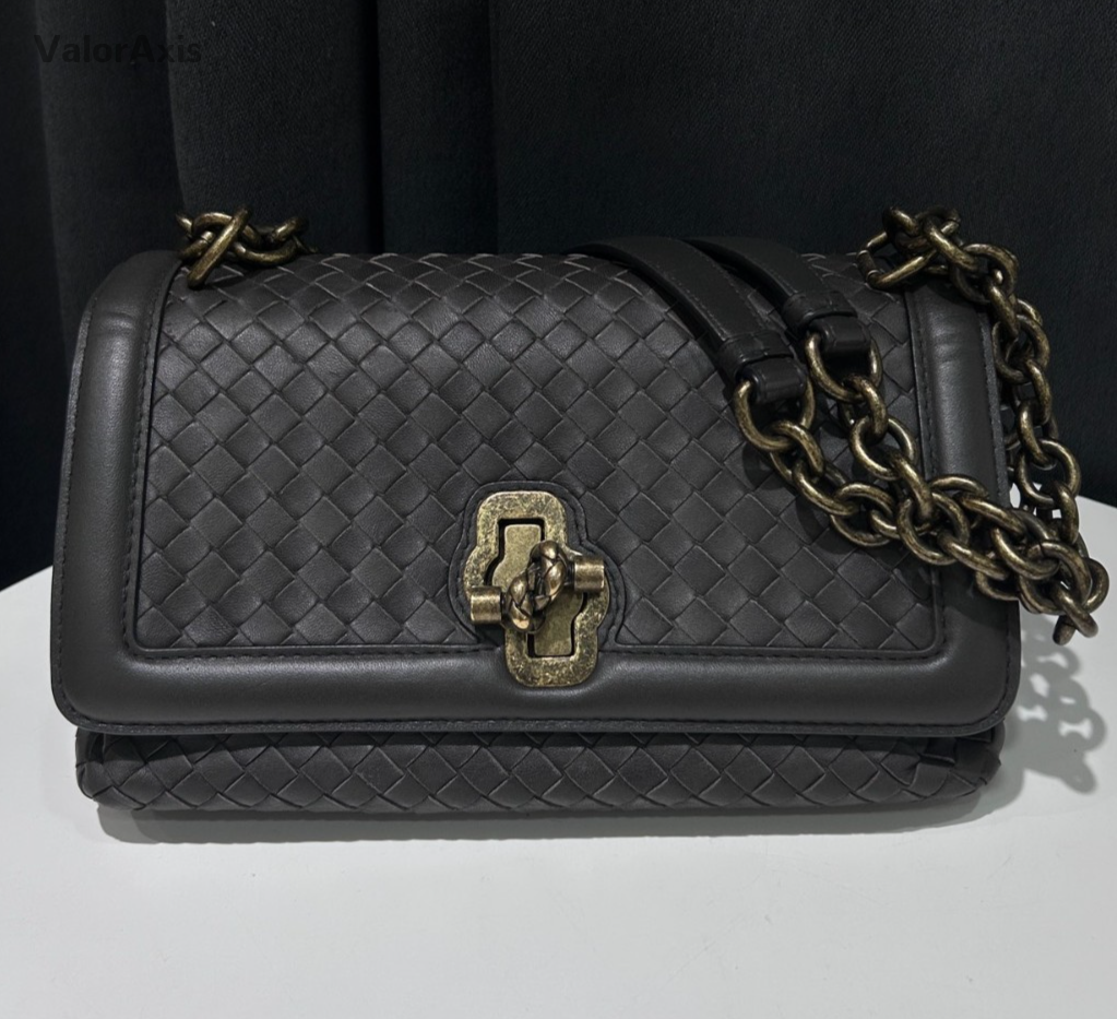 Bottega Veneta Roma Chain Shoulder Bag Crossbody Gray Gold Used Women Classic