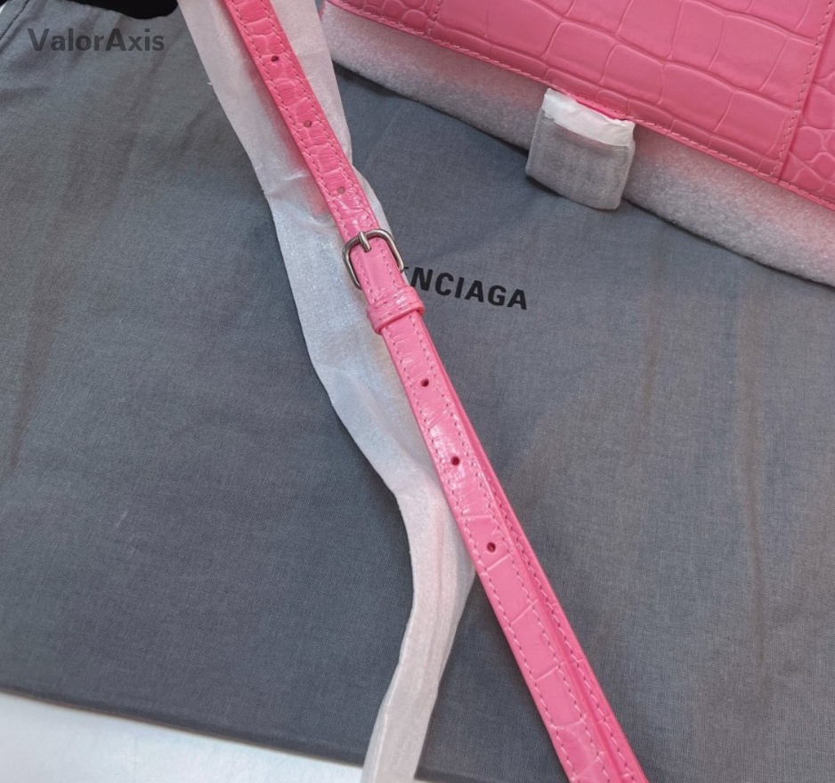 Balenciaga Hourglass 2Way Top Handle Bag Crossbody Pink Silver Women Fashion