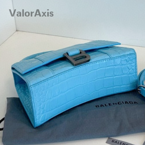 Balenciaga Hourglass 2Way Top Handle Bag Crossbody Blue Silver Women Classic