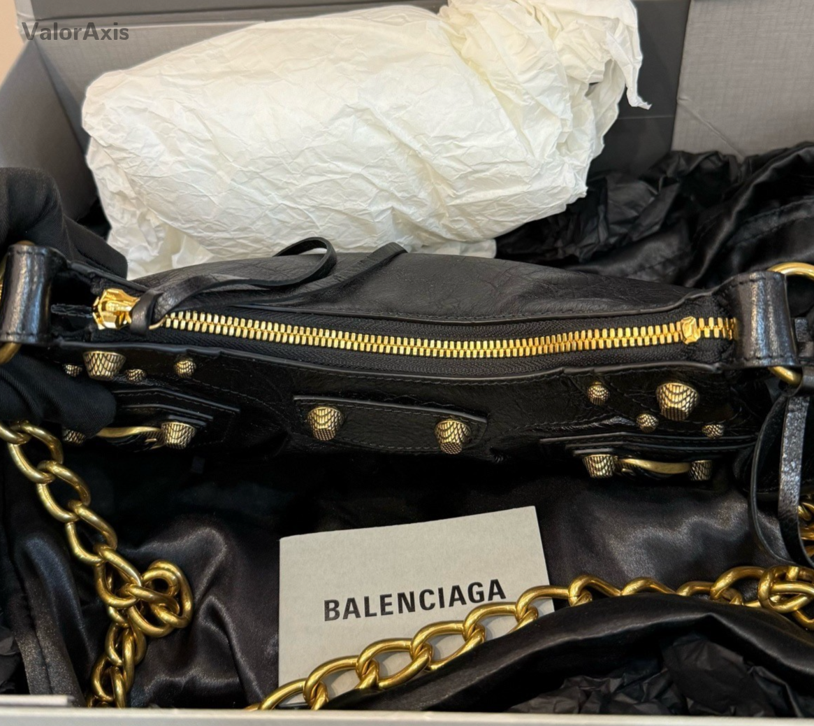 Balenciaga Le City Chain Shoulder Bag Black Gold Women Classic Fashion