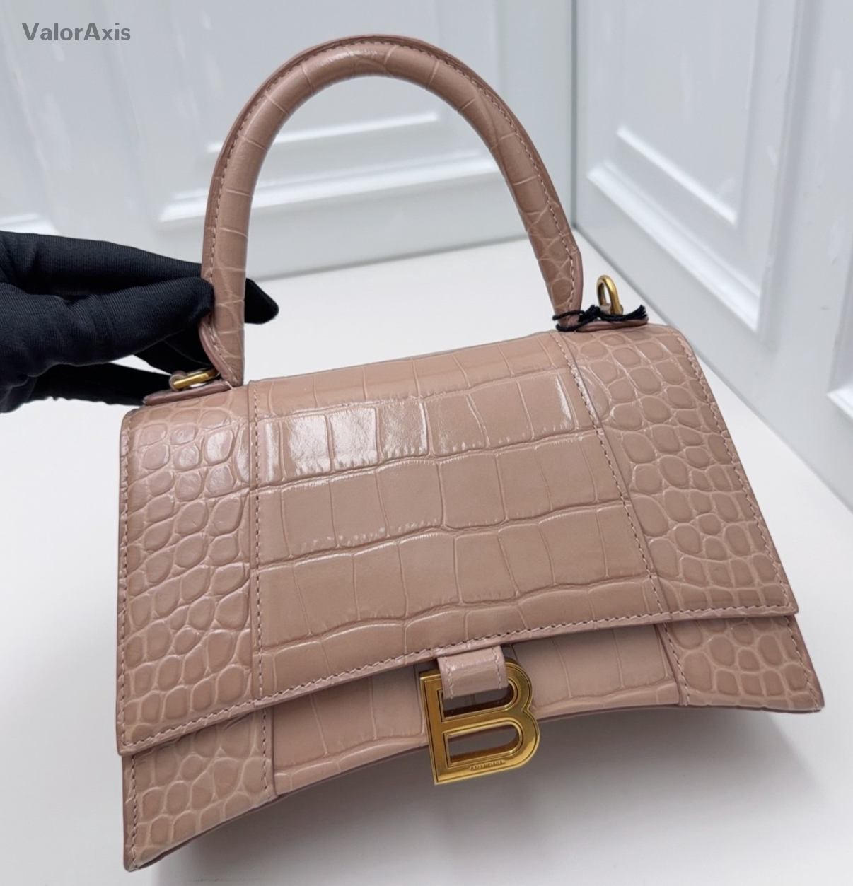 Balenciaga Calfskin PM Top Handle Bag Crossbody Pink Gold Women Classic Fashion