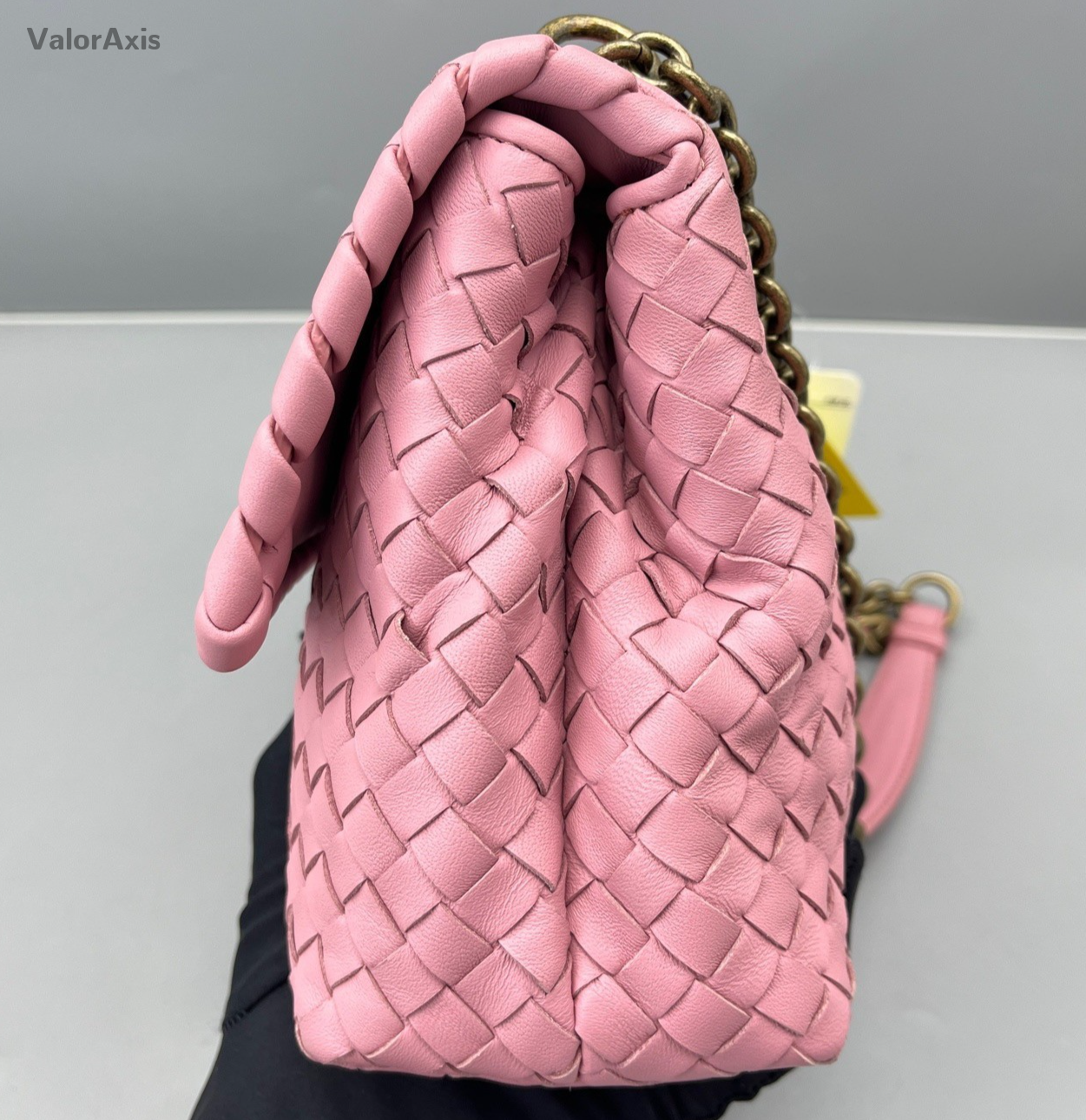 Bottega Veneta Intrecciato Olympia Chain Shoulder Bag Pink Gold Women Classic