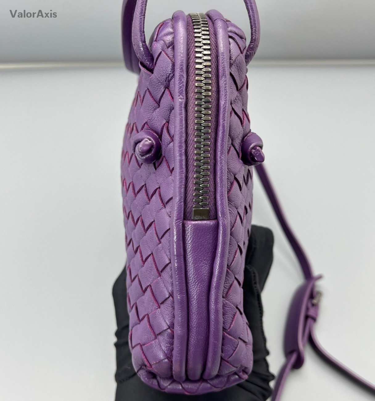 Bottega Veneta Intrecciato 2Way Crossbody Shoulder Bag Purple Silver Women