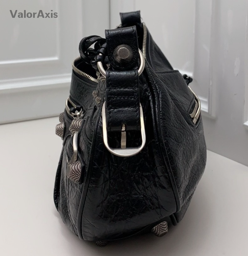 Balenciaga City 2Way Crossbody Shoulder Bag Black Silver Women Classic Fashion