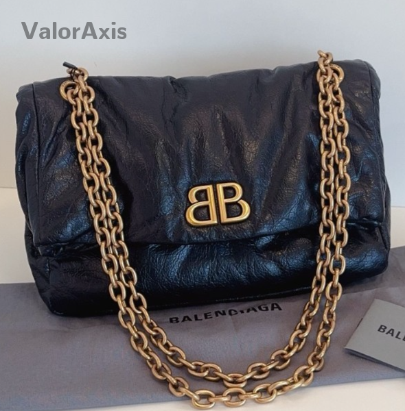 Balenciaga Monaco PM Chain Shoulder Bag Black Gold Women Classic