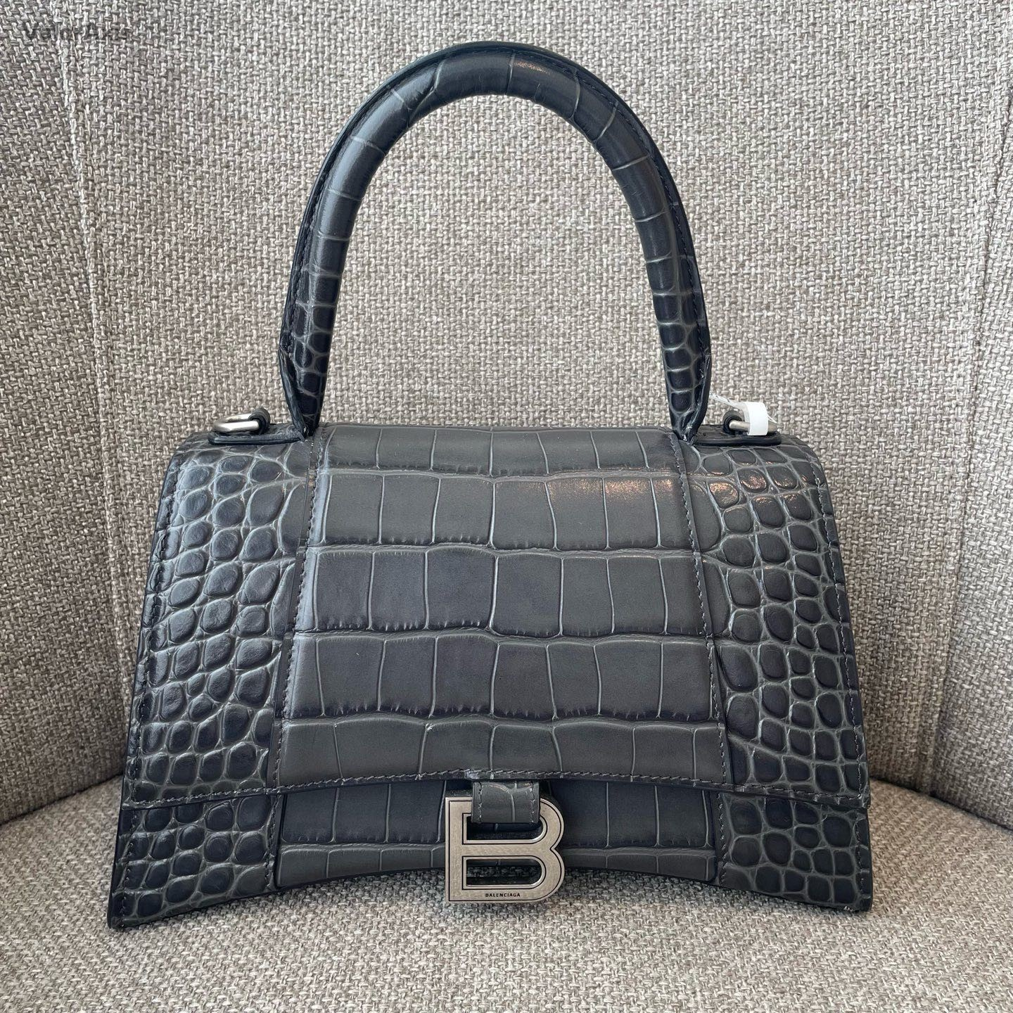 Balenciaga Hourglass PM Top Handle Bag Crossbody Gray Silver Women Classic