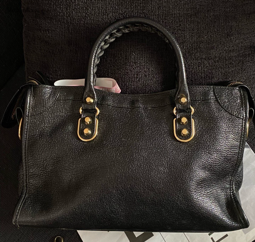 Balenciaga City 2Way Top Handle Bag Crossbody Black Gold Women Classic