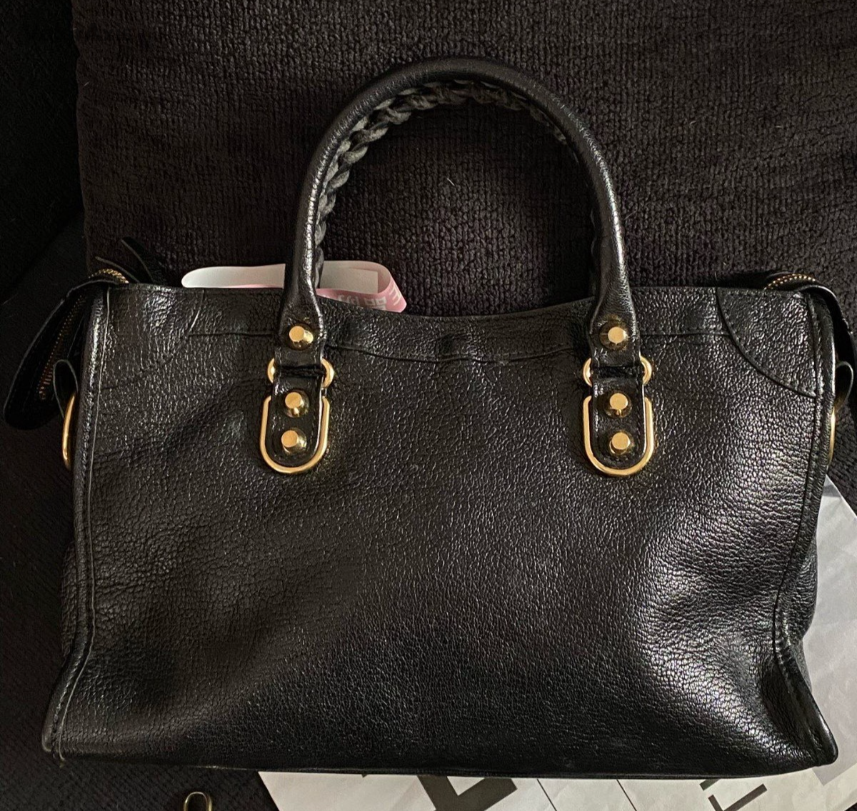 Balenciaga City 2Way Top Handle Bag Crossbody Black Gold Women Classic