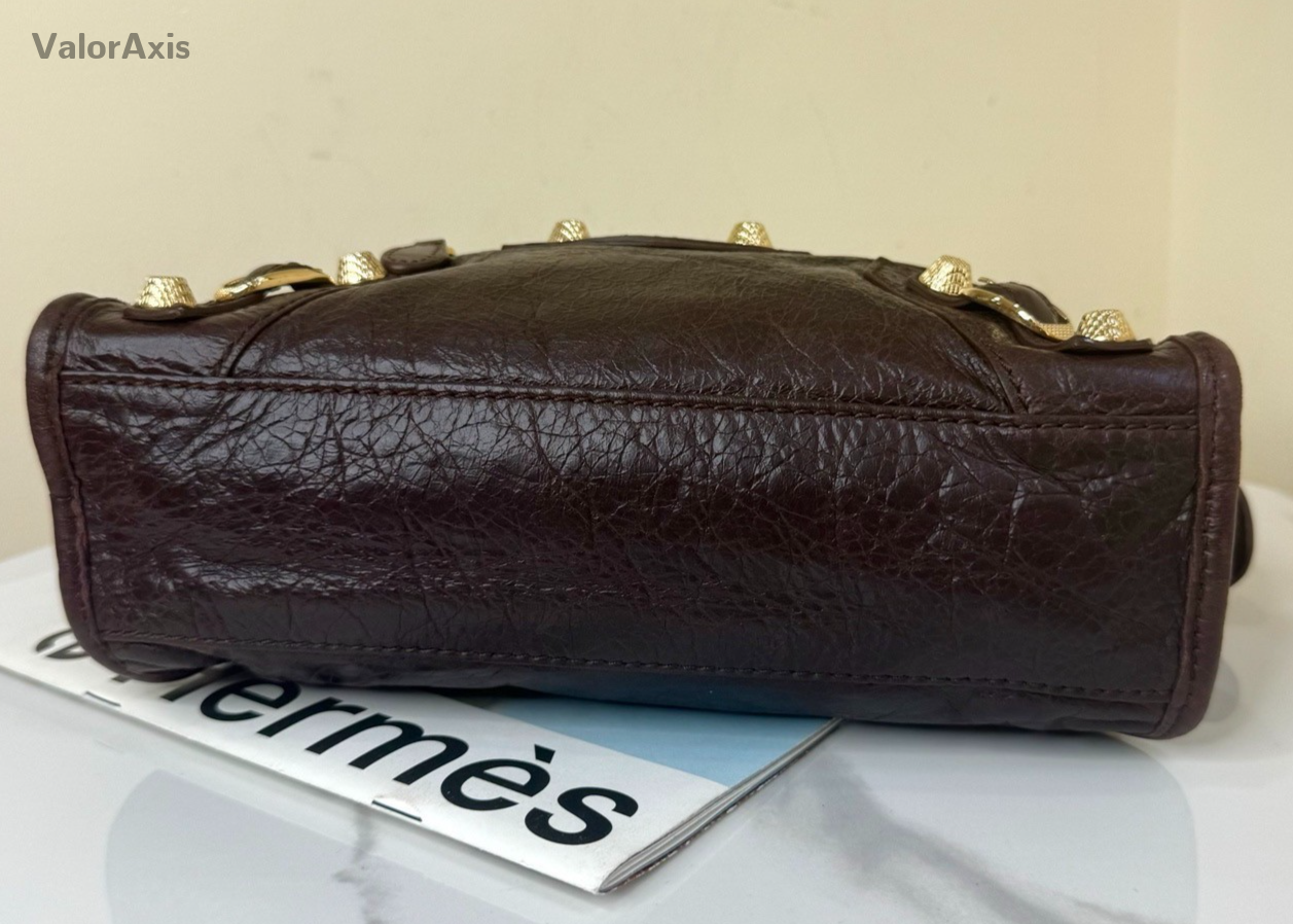 Balenciaga Mini 2Way Top Handle Bag Crossbody Brown Gold Women Classic