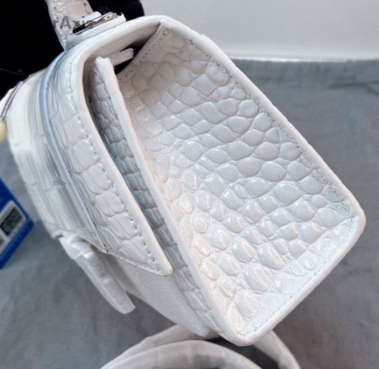 Balenciaga Hourglass Mini Top Handle Bag Crossbody White Silver Women Classic