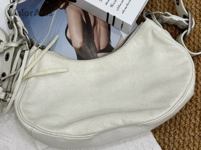 Balenciaga Le Cagole Hobo Shoulder Bag White Silver Used Women Classic