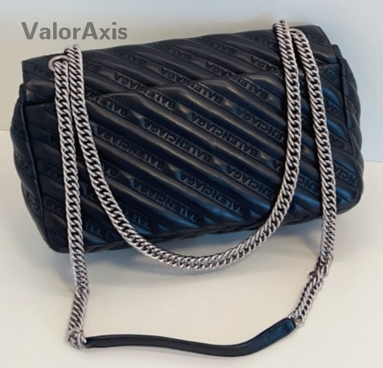 Balenciaga Lock Round Chain Shoulder Bag Black Silver Used Women Classic