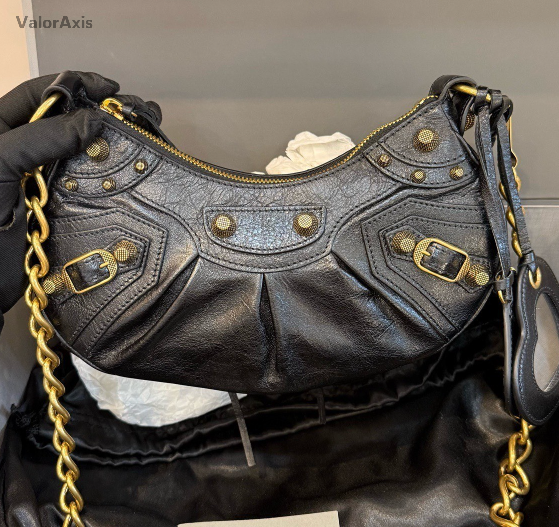 Balenciaga Le City Chain Shoulder Bag Black Gold Women Classic Fashion