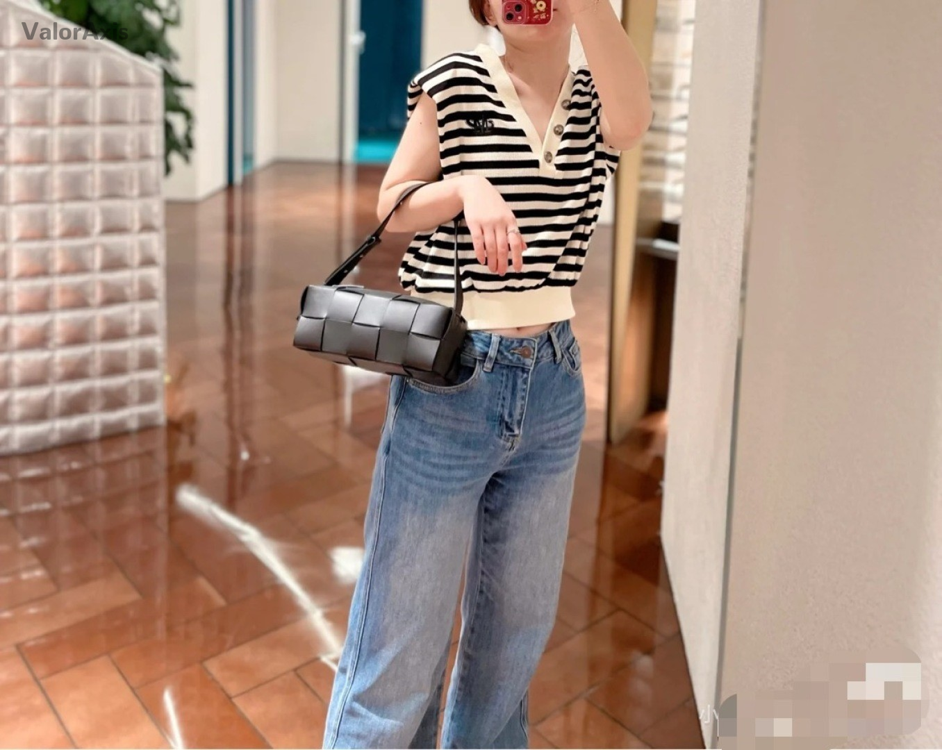 Bottega Veneta Brick Cassette Calfskin Shoulder Underarm Bag Women Black