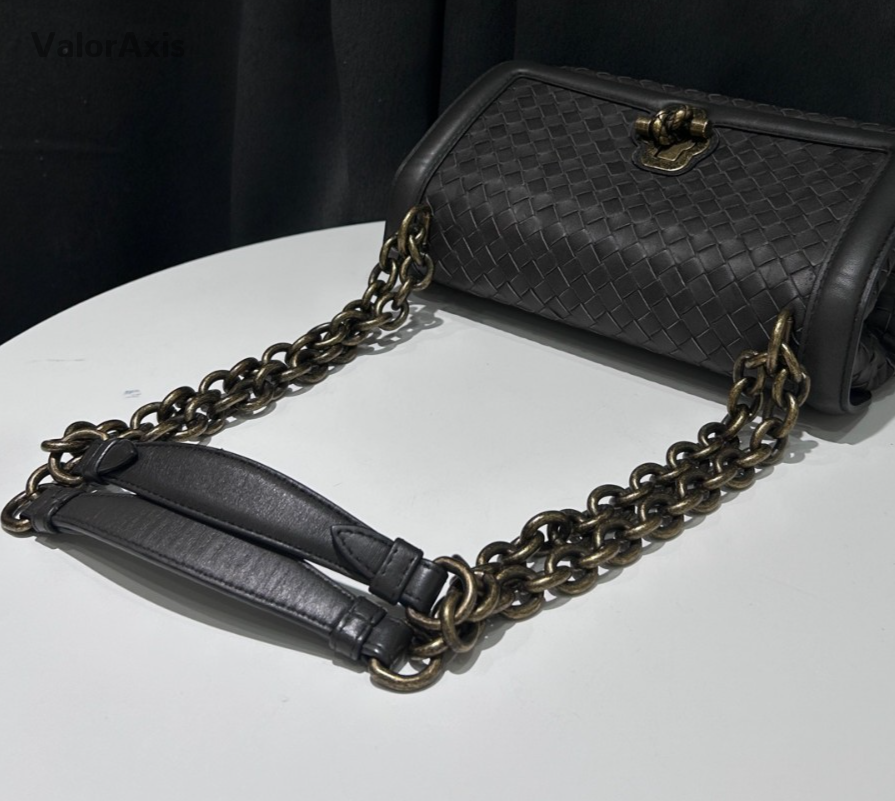 Bottega Veneta Roma Chain Shoulder Bag Crossbody Gray Gold Used Women Classic