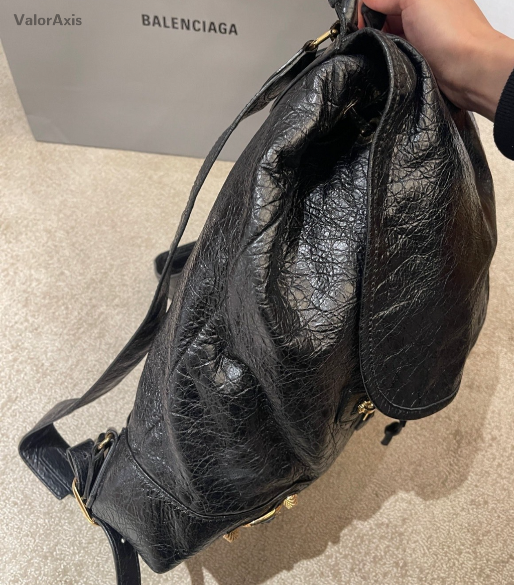 Balenciaga City Calfskin Backpack Black Gold Women Classic Fashion