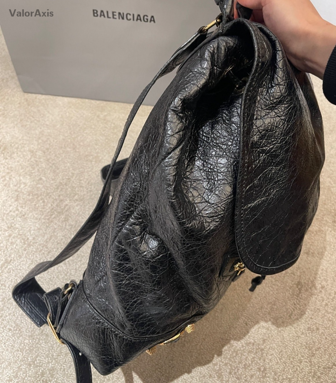 Balenciaga City Calfskin Backpack Black Gold Women Classic Fashion